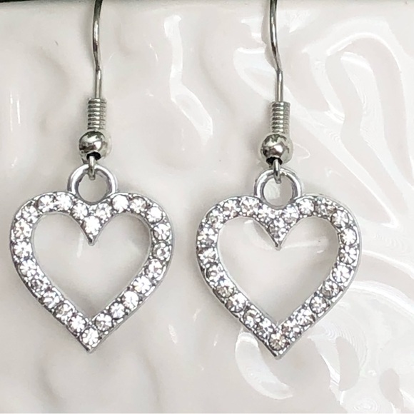 New Sparkling Rhinestone Dangle Drop Earrings Heart Hoop Elegant Gift Wedding - Picture 6 of 6